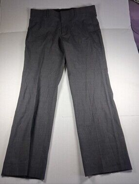Theory Wool Dress Pants Gray Mens Size 34x29 Flat Front Trousers Hemmed (Bin1)